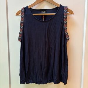 W5 Navy Sleeveless Top with Multicolor Chevron Trim – Size L